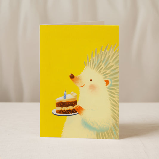"Hedgehog with Cake" - Birthday Greeting Card